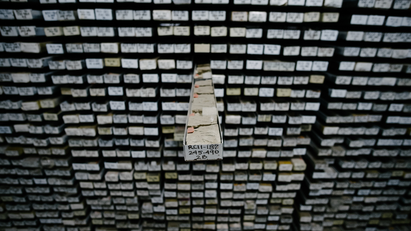 One of the 19,800 sediment cores stored at the Lamont-Dohertty Earth Observatory Core Repository.